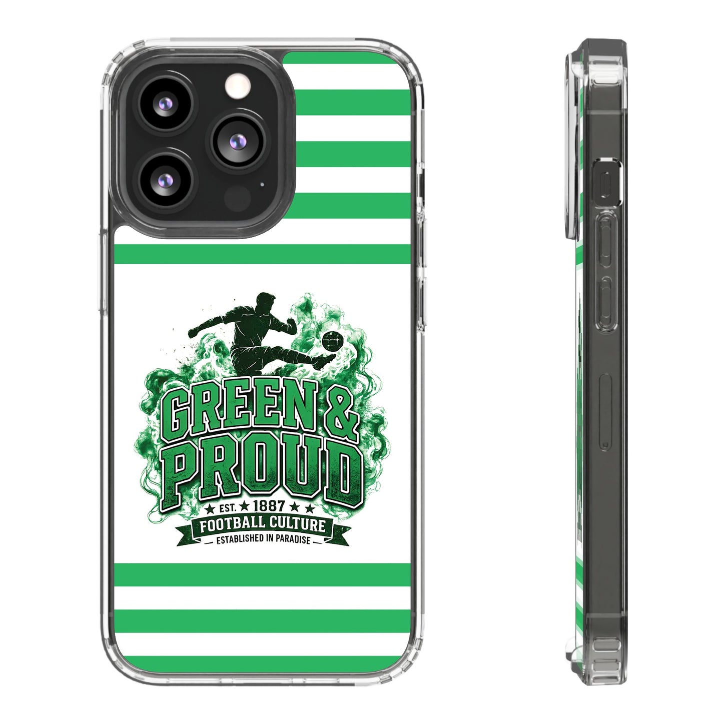 Clear Case — Green & Proud Football Phone Case (Striped)