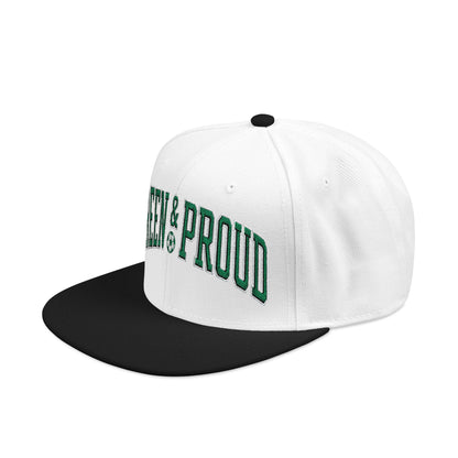 Snapback Hat — Bold "Green & Proud" Embroidered Streetwear Cap