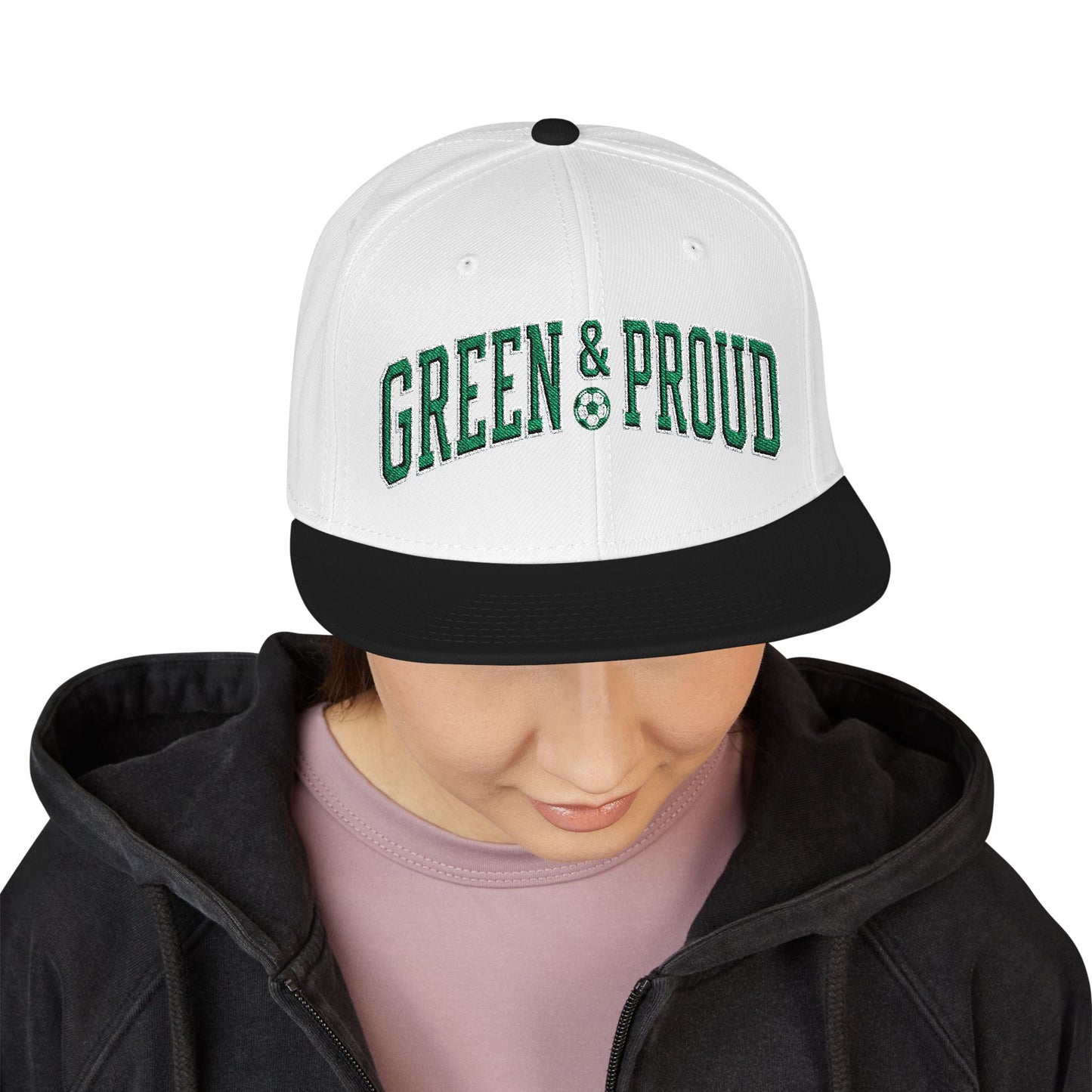 Snapback Hat — Bold "Green & Proud" Embroidered Streetwear Cap