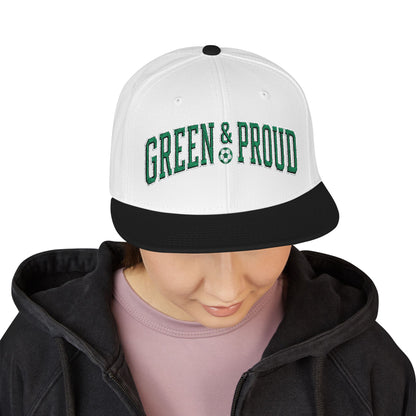 Snapback Hat — Bold "Green & Proud" Embroidered Streetwear Cap