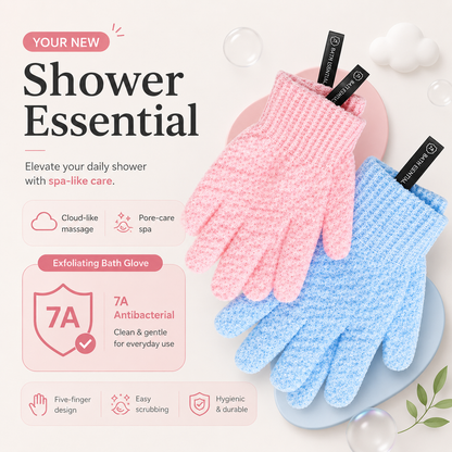 2 Pairs PureScrub 3D Textured Five-Finger Exfoliating Bath Glove