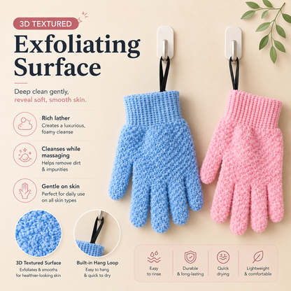 2 Pairs PureScrub 3D Textured Five-Finger Exfoliating Bath Glove